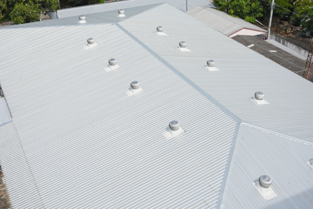 A metal commercial roof