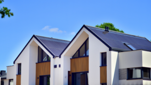 Modern roof with newly installed solar panel roofing